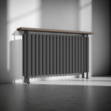 Trennwand Heizwand mit Ablage Paneelheizkörper Holzablage Standfuss Mittelanchluss 1300x780 mm Antrazit