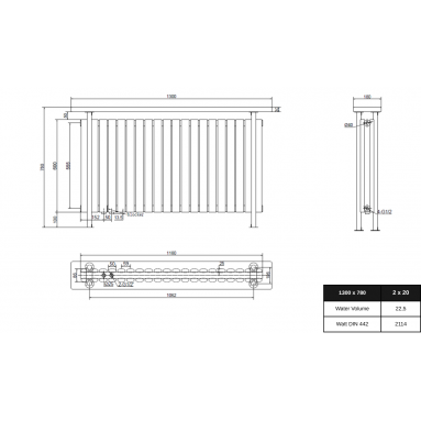 Trennwand Heizwand mit Ablage Paneelheizkörper Holzablage Standfuss Mittelanchluss 1300x780 mm Antrazit