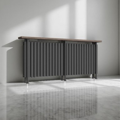 Trennwand Heizwand mit Ablage Paneelheizkörper Holzablage Standfuss Mittelanchluss 1700x780 mm Antrazit