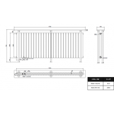 Trennwand Heizwand mit Ablage Paneelheizkörper Holzablage Standfuss Mittelanchluss 1700x780 mm Weiß