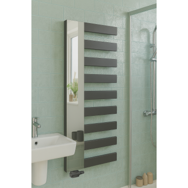 Vertikal Handtuchwärmer mit Spiegel Einlagig Mittelanschluss Anthrazit 1610x600 mm Badheizkörper