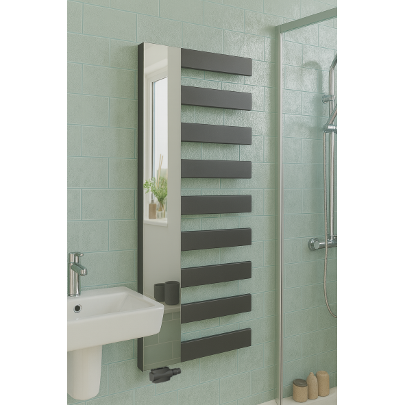 Vertikal Handtuchwärmer mit Spiegel Einlagig Mittelanschluss Anthrazit 1610x600 mm Badheizkörper Vertikal Handtuchwärmer mit Spiegel Einlagig Mittelanschluss Anthrazit 1610x600 mm Badheizkörper