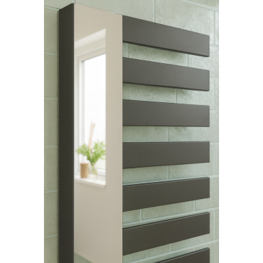 Vertikal Handtuchwärmer mit Spiegel Einlagig Mittelanschluss Anthrazit 1610x600 mm Badheizkörper