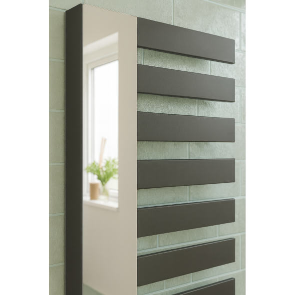 Vertikal Handtuchwärmer mit Spiegel Einlagig Mittelanschluss Anthrazit 1610x600 mm Badheizkörper Vertikal Handtuchwärmer mit Spiegel Einlagig Mittelanschluss Anthrazit 1610x600 mm Badheizkörper