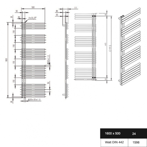 1600x500 Edelstahl Badheizkörper Design Heizkörper Chrom Handtuchwärmer Mittelanschluss