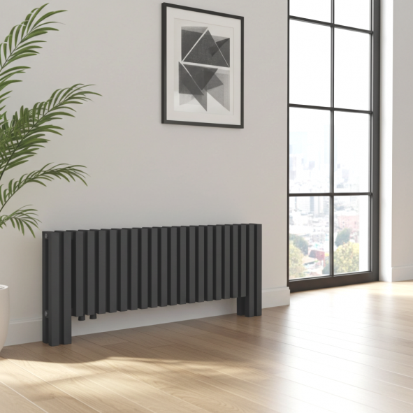 Design Flach Paneelheizkörper Mittelanschluss Niedrig Heizkörper Unterfenster Horizontal Anthrazit