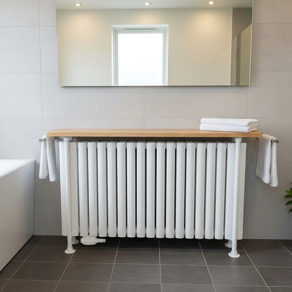 Trennwand Heizwand mit Ablage Paneelheizkörper Holzablage Standfuß Mittelanchluß Anthrazit