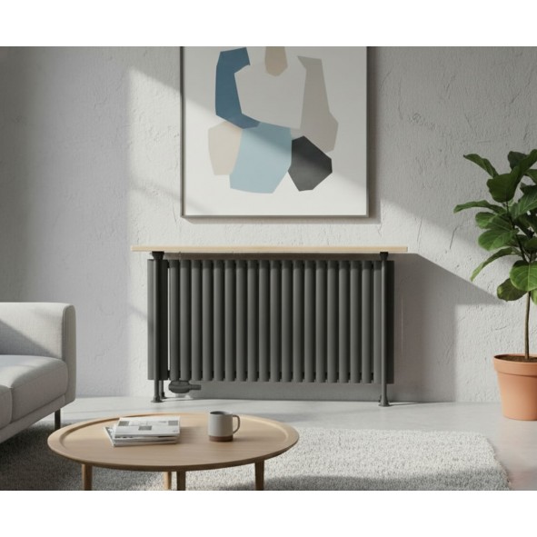 Trennwand Heizwand mit Ablage Paneelheizkörper Holzablage Standfuß Mittelanchluß Anthrazit