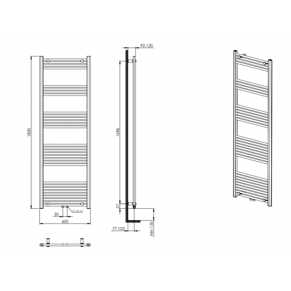 Design Badheizkörper Handtuchwärmer 1800 x 600 Anthrazit